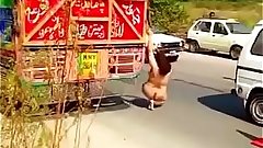 Paki aunty naked on express highway kicking cars